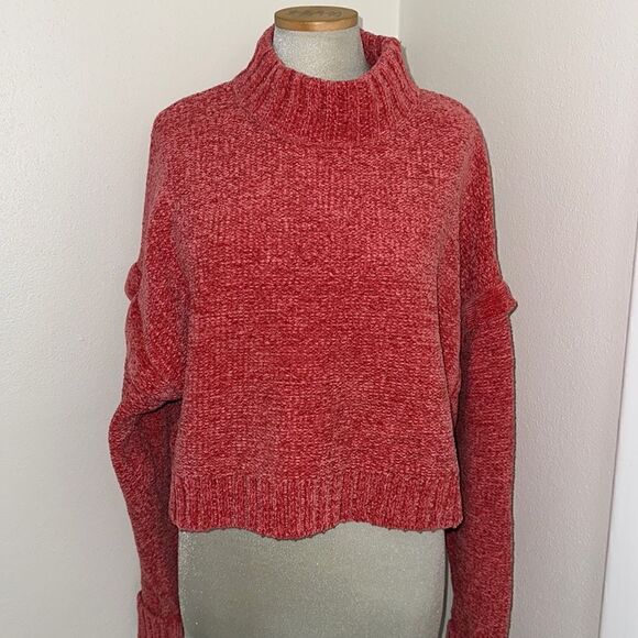 EUC Urban Outfitters cozy mock sweater crop large L Heather coral orange - Picture 2 of 8
